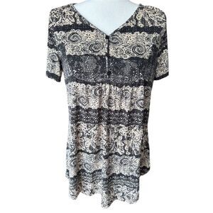 Black & Cream Printed Short Sleeve Top Size Women’s Large